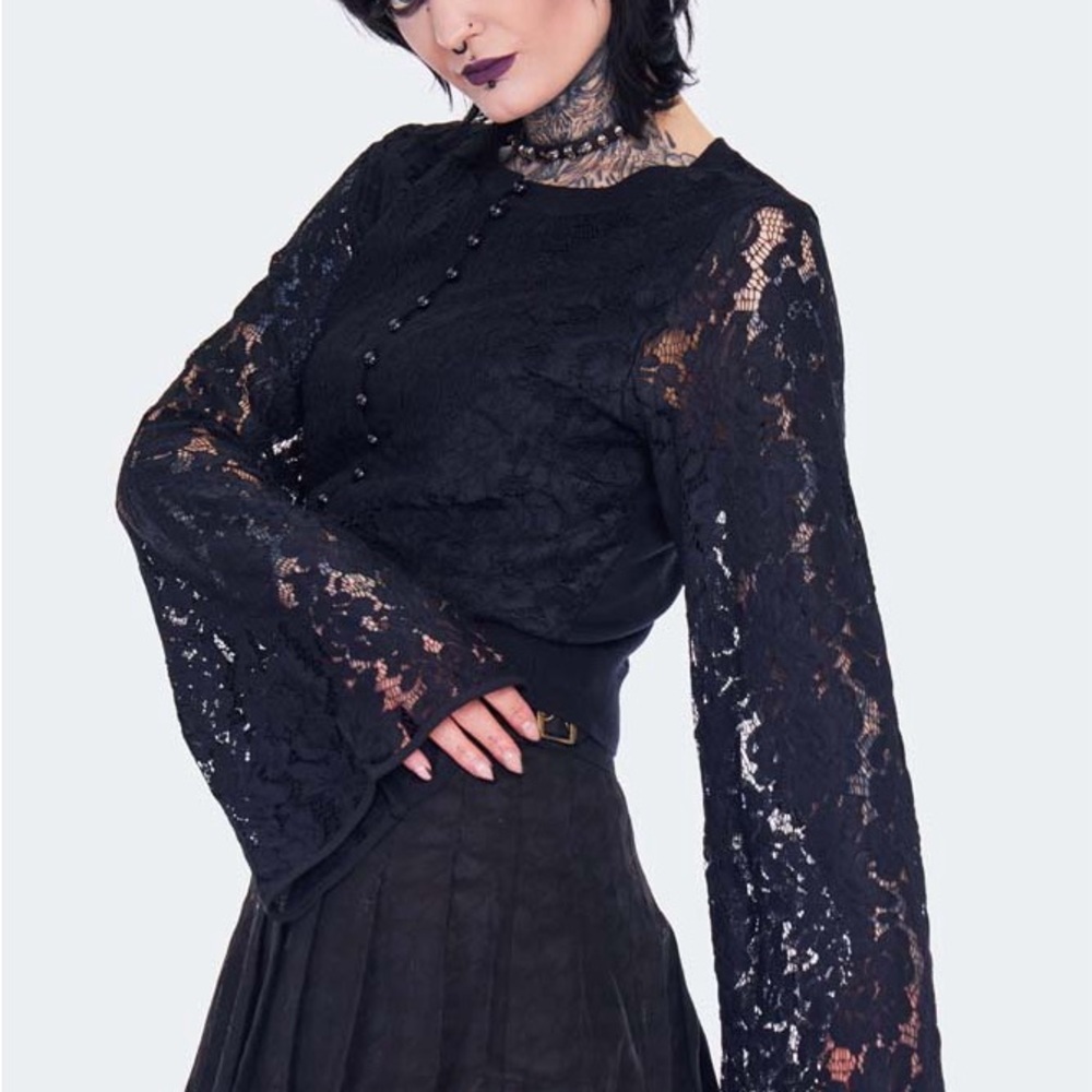 Elegant Black Lace Bell Sleeve Top